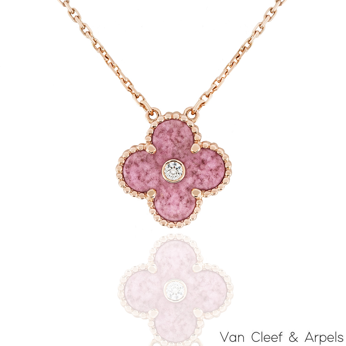 Van Cleef & Arpels Limited Edition 2021 Rhodonite Vintage Alhambra Holiday Pendant VCARP7TD00